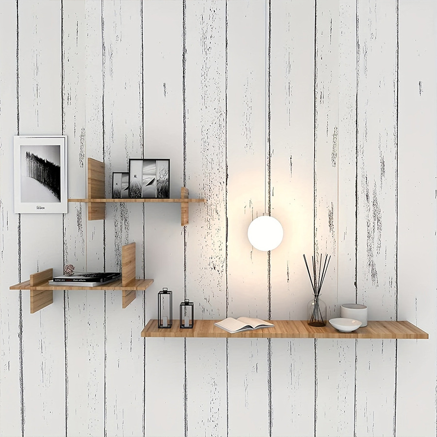 Pvc Panel Background - Retro-Stil Weiße Holzmaserung Wandbild Wohnheim-Möbel Selbstklebende