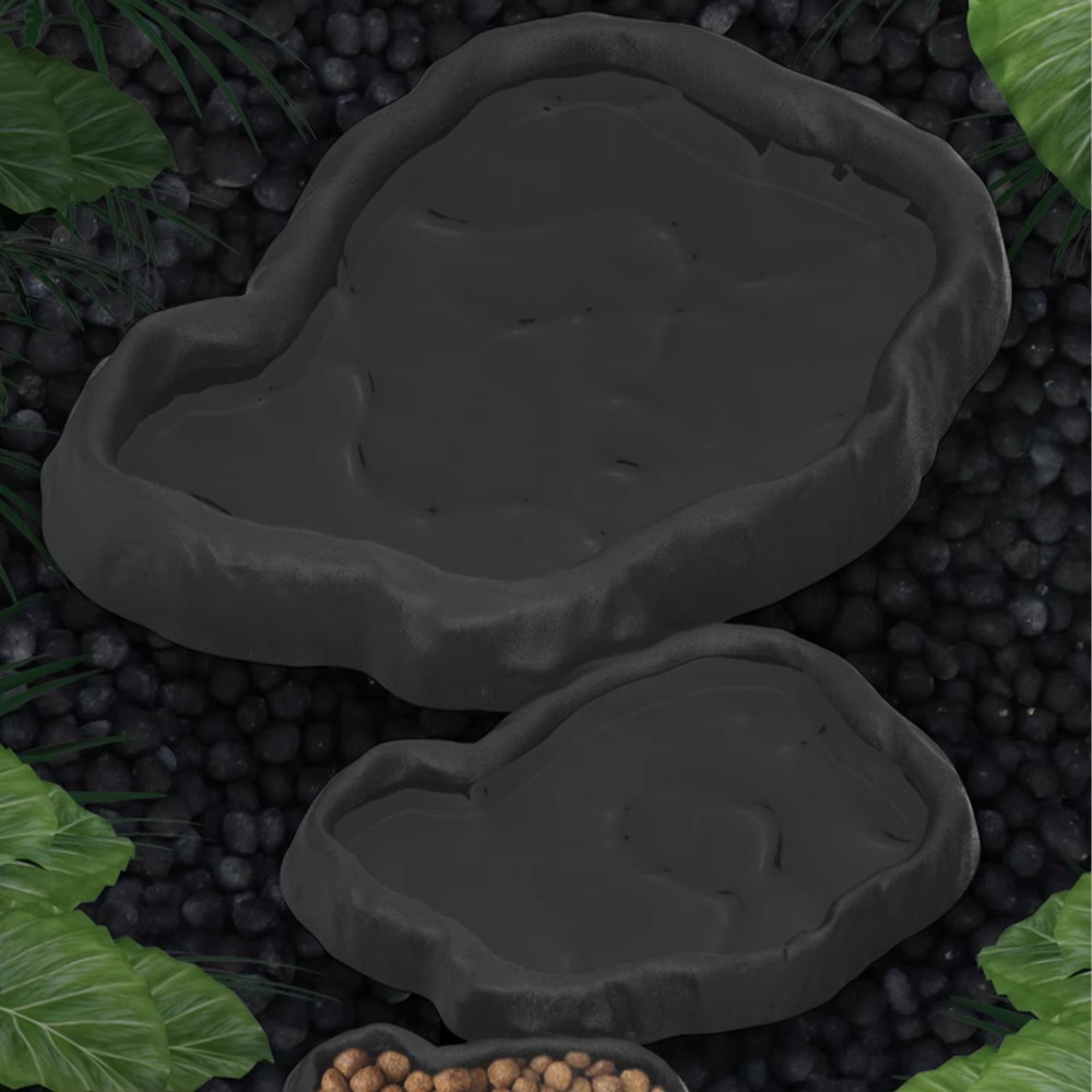 Water Dish Reptile - ABS-Harz-Futterschale für Reptilien, imitiertes Felsdesign, sicher